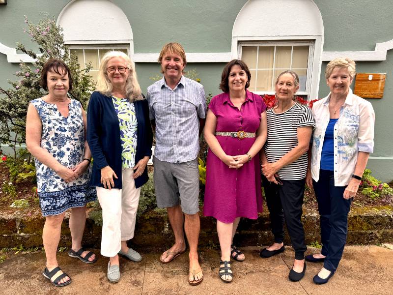 Diana Chiappa, president of the Garden Club of Bermuda, left, with Dorte Horsfield, Head of Development and Engagement at the Bermuda National Trust; JP Skinner, director at Waterstart; Francoise Palau-Wolffe, librarian at Warwick Academy; Jennifer Flood of BEST; and Jane Clipper of the Garden Club